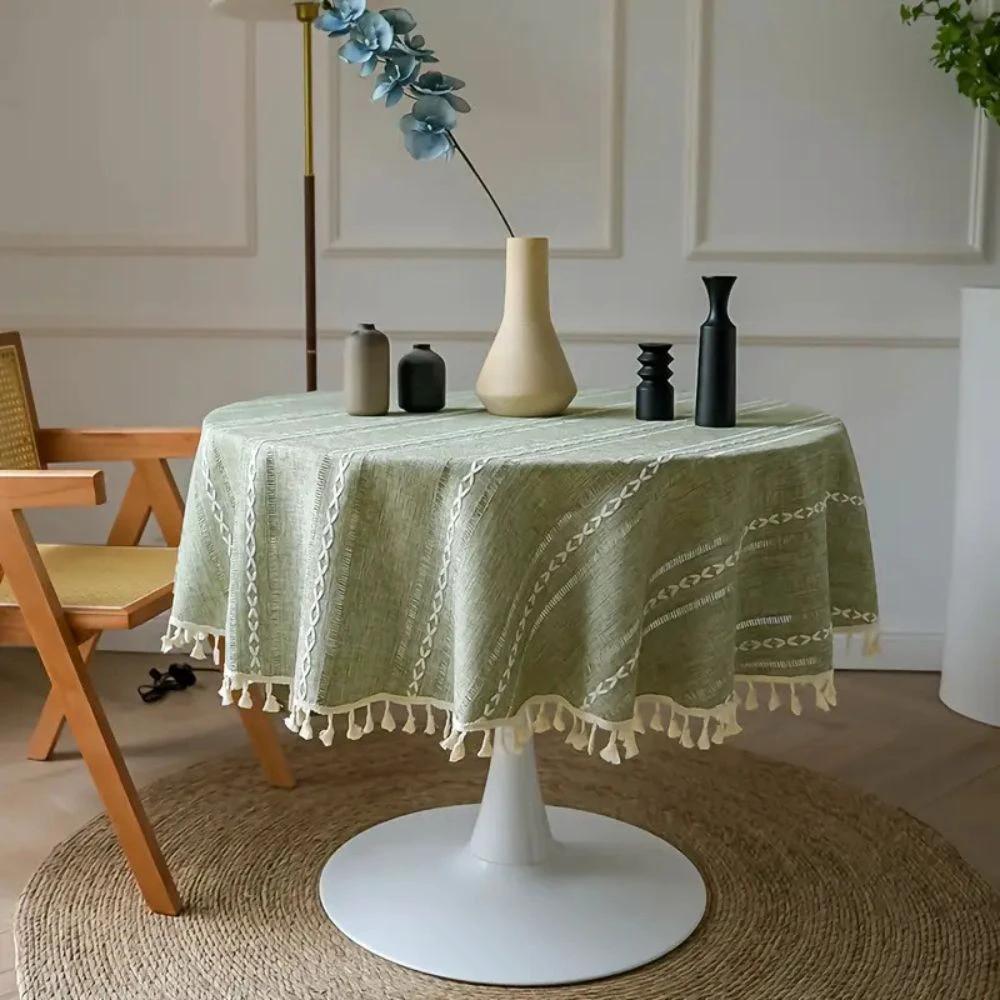 Leafline Embroidered Round Tablecloth by Casa & Beyond