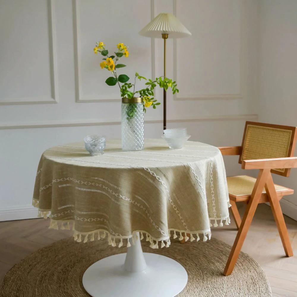 Leafline Embroidered Round Tablecloth by Casa & Beyond
