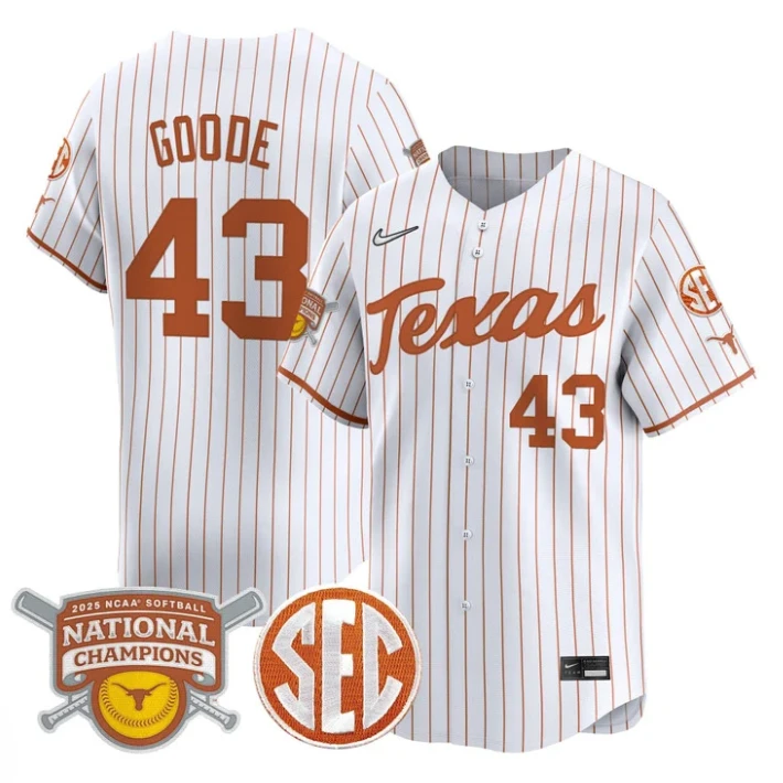 Leighann Goode Jersey #43 Texas Longhorns 2025 National Champions White Pinstripe by My Store