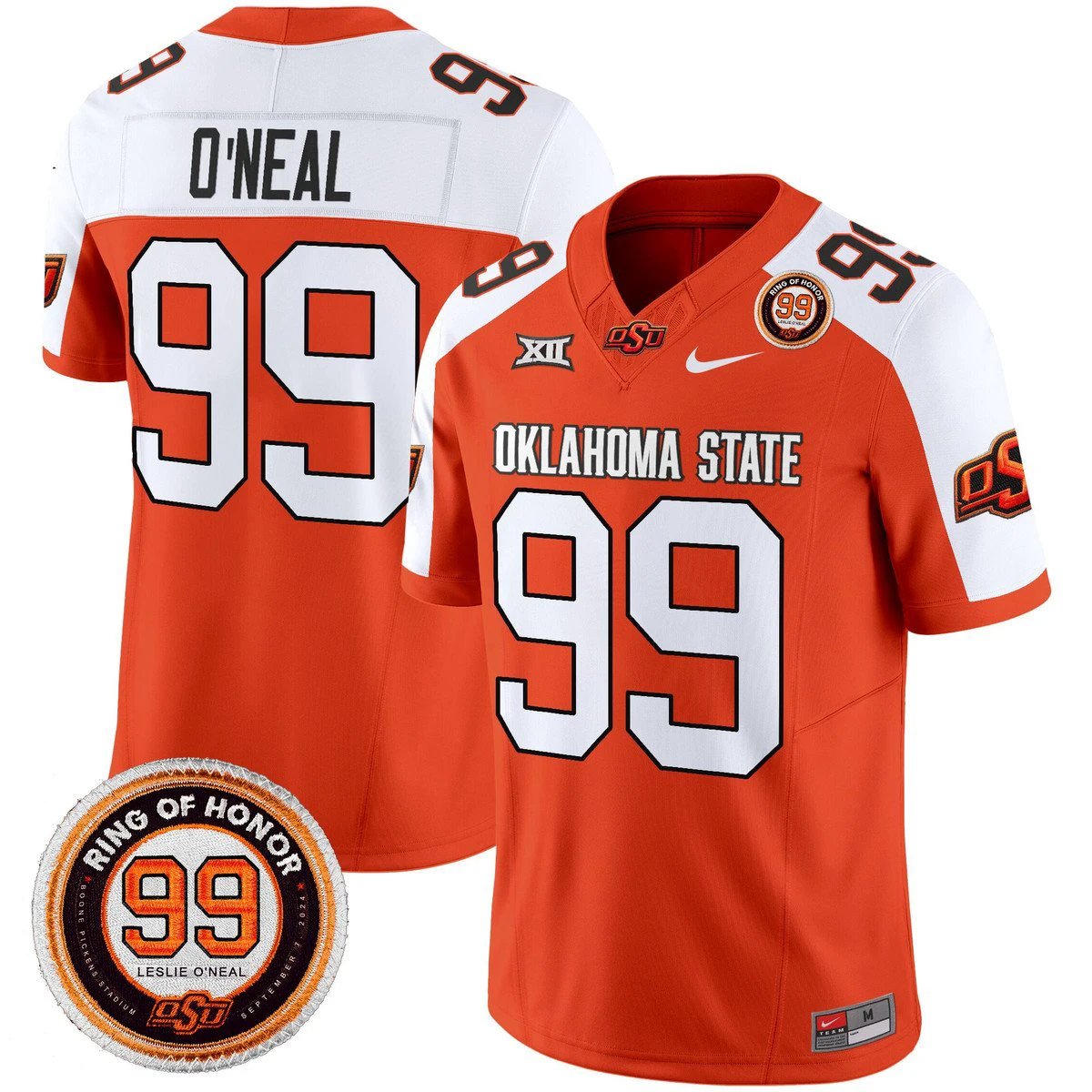 Leslie O'neal Jersey #99 Oklahoma State Cowboys 2025 Leslie O'neal Patch Orange Alter by My Store NCAA Football Jerseys