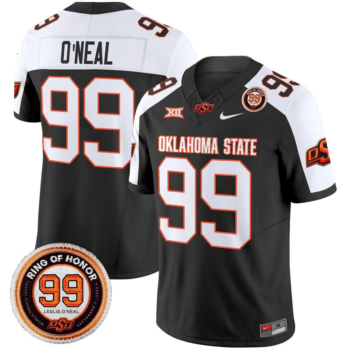 Leslie O'neal Jersey #99 Oklahoma State Cowboys 2025 Leslie O'neal Patch Black Alternate by NCAA Football Jersey