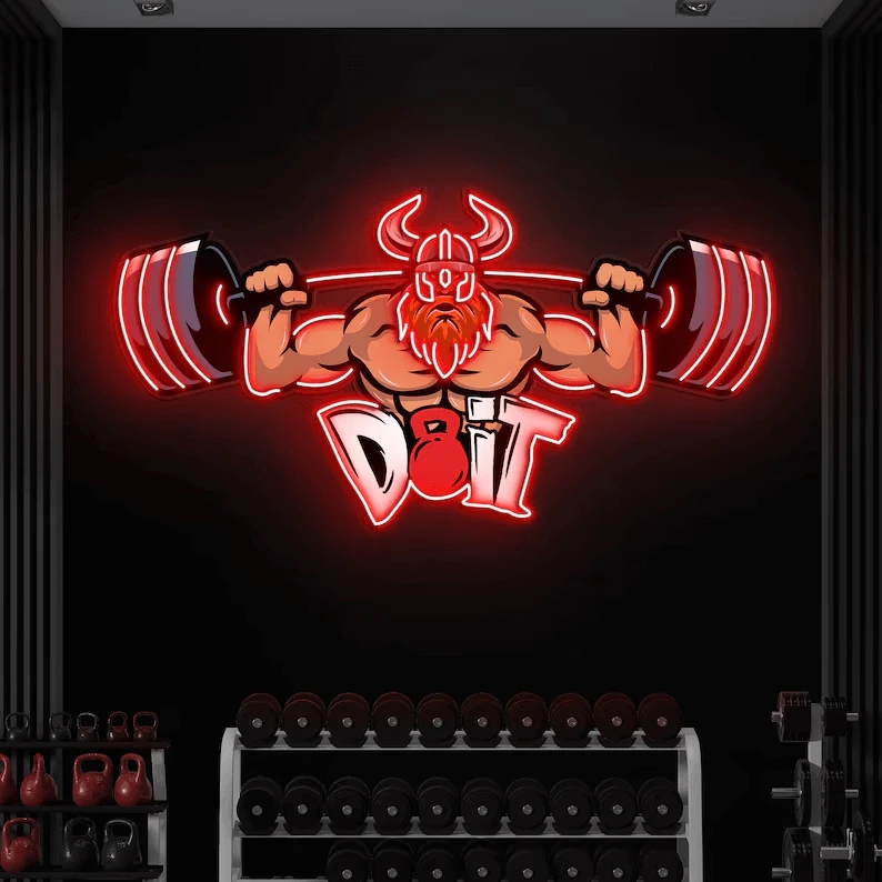 Lifting Barbell LED Neon Sign Gym Game Room Decor Sign by Neonchics