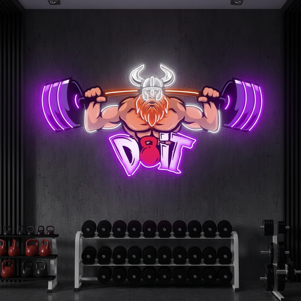 Lifting Barbell LED Neon Sign Gym Game Room Decor Sign by Neonchics