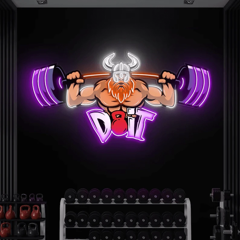 Lifting Barbell LED Neon Sign Gym Game Room Decor Sign by Neonchics