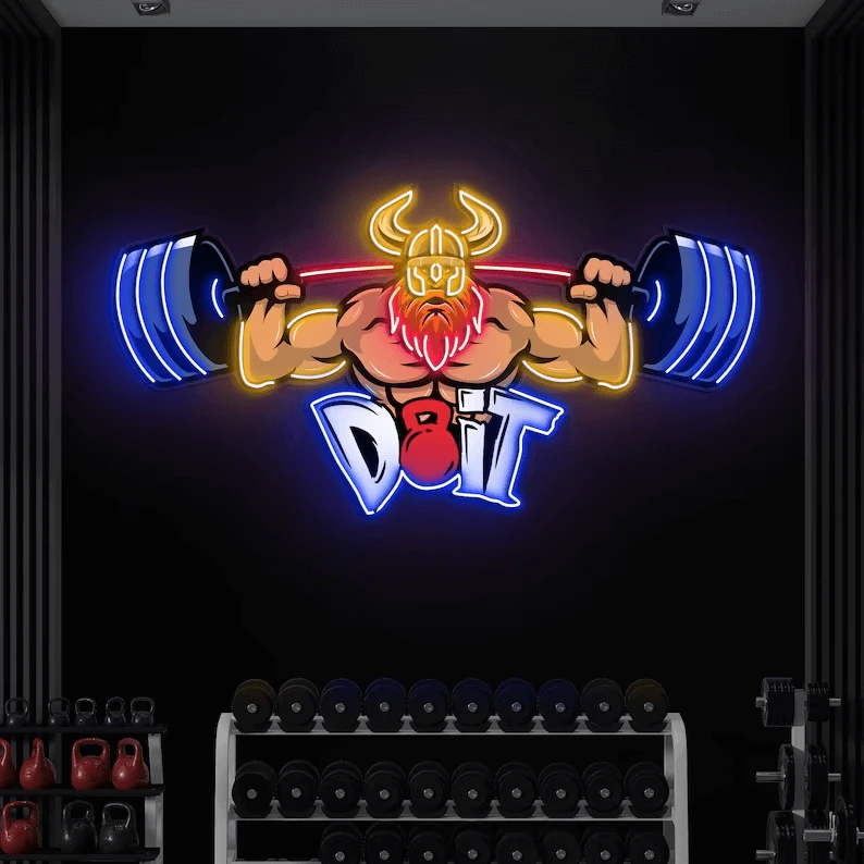 Lifting Barbell LED Neon Sign Gym Game Room Decor Sign by Neonchics