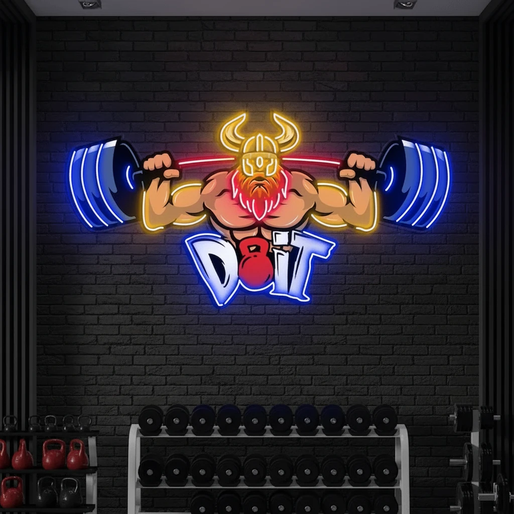 Lifting Barbell LED Neon Sign Gym Game Room Decor Sign by Neonchics