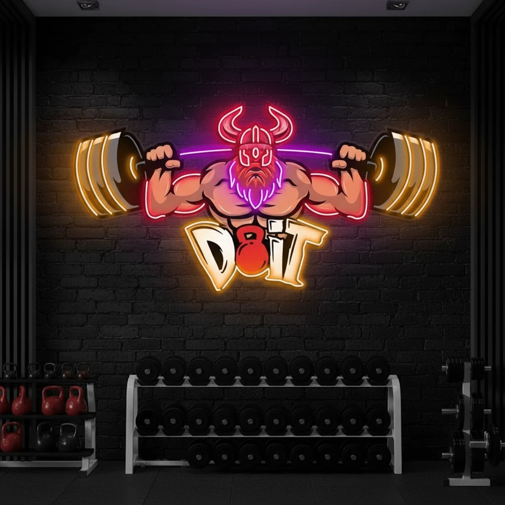 Lifting Barbell LED Neon Sign Gym Game Room Decor Sign by Neonchics
