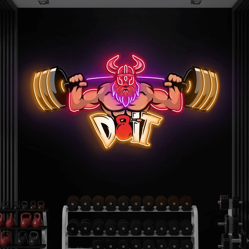 Lifting Barbell LED Neon Sign Gym Game Room Decor Sign by Neonchics