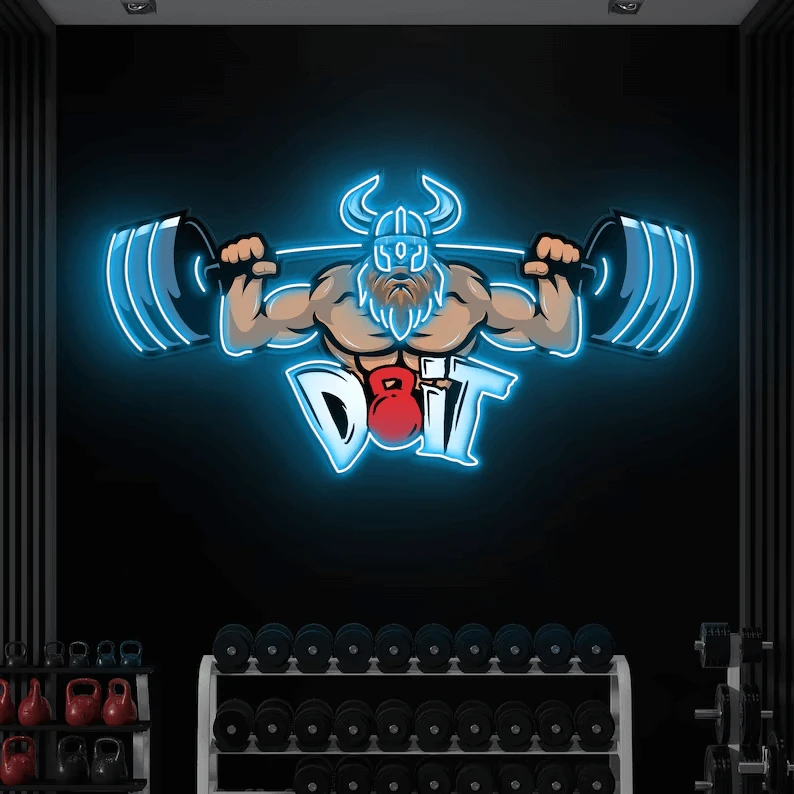 Lifting Barbell LED Neon Sign Gym Game Room Decor Sign by Neonchics