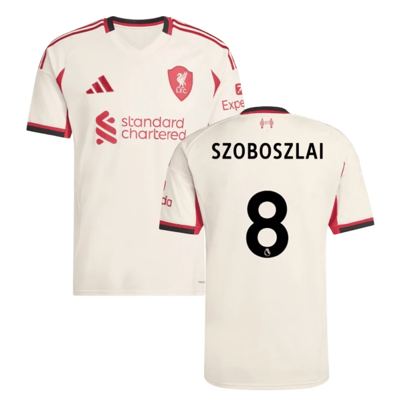 Liverpool 2025-26 SZOBOSZLAI 8 Away Jersey – Cream by Soccer Jersey