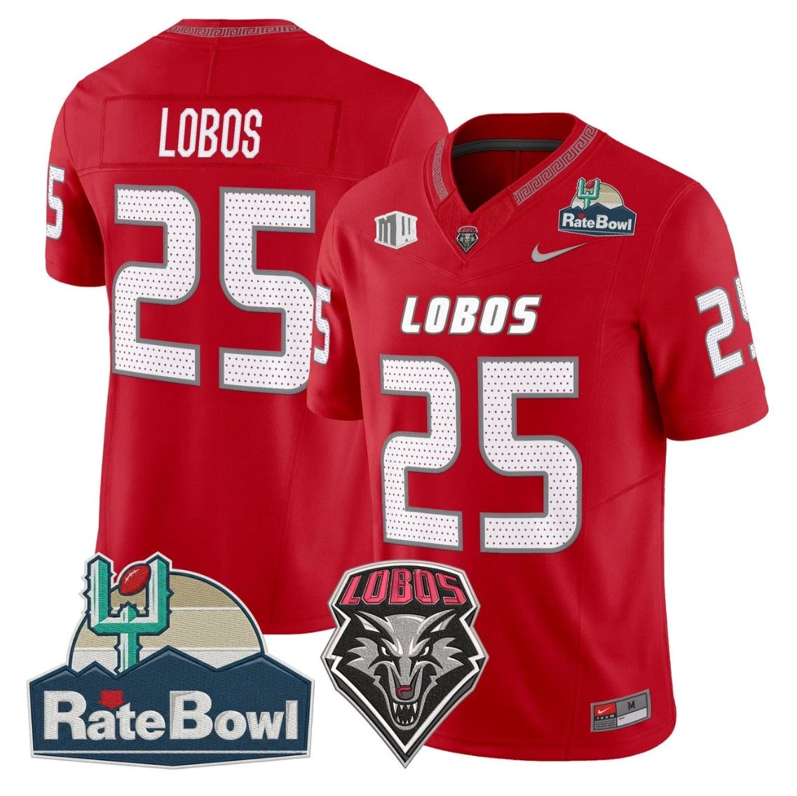 Lobos Jersey #25 New Mexico Lobos 2025 Rate Bowl Limited Stitched by My Store NCAA Football Jerseys