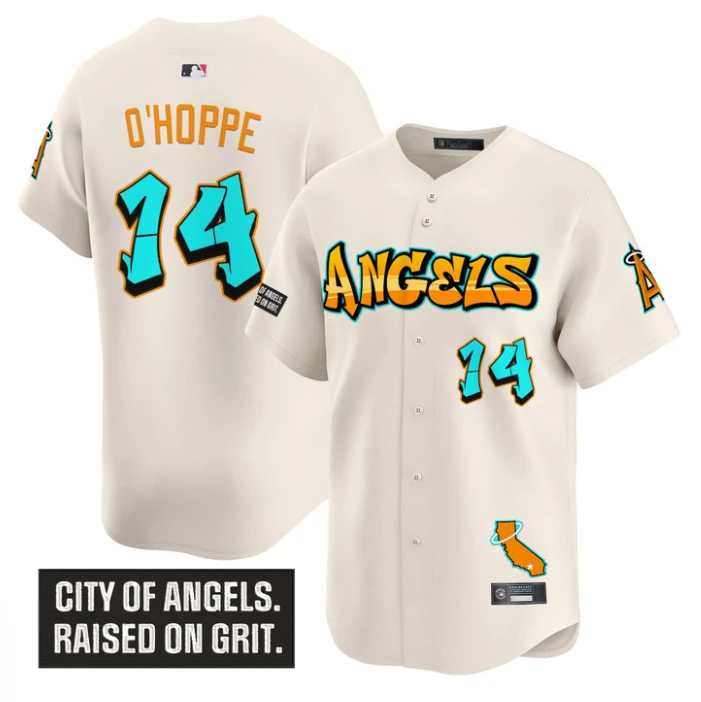 Logan O'Hoppe Jersey #14 Los Angeles Angels Graffiti Halo Drop Stitched Cream by My Store