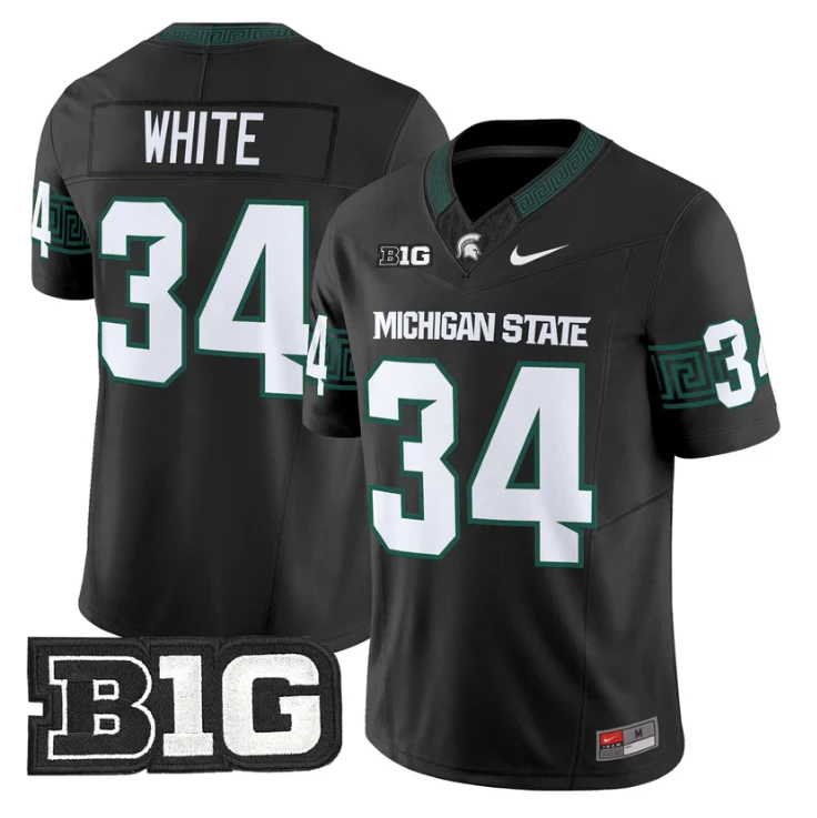 Lorenzo White Jersey #34 Michigan State Spartans 2025 Vapor Stitched Black by My Store NCAA Football Jerseys