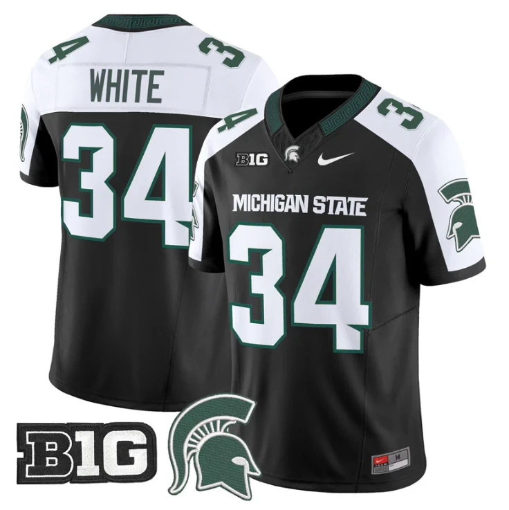 Lorenzo White Jersey #34 Michigan State Spartans 2025 Vapor Stitched Black Alter by My Store NCAA Football Jerseys