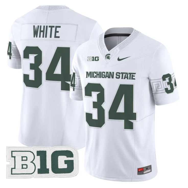 Lorenzo White Jersey #34 Michigan State Spartans 2025 Vapor Stitched White by My Store NCAA Football Jerseys