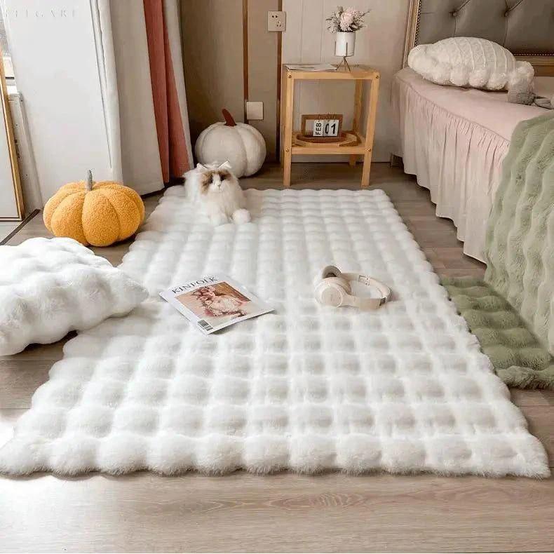Floral Plush Faux Fur Rug with Non-Slip Backing by BowLift