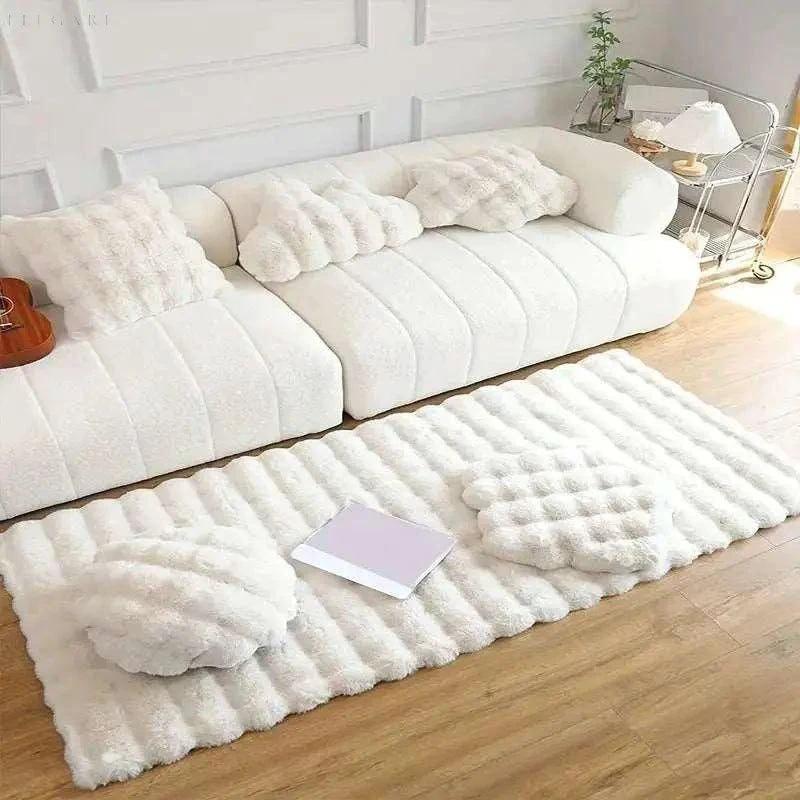 Floral Plush Faux Fur Rug with Non-Slip Backing by BowLift