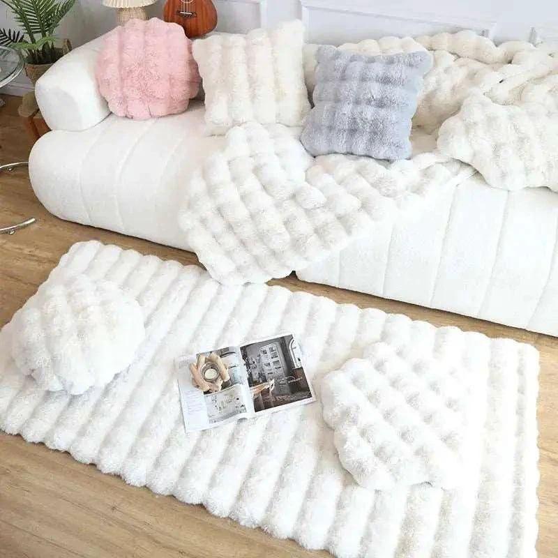 Floral Plush Faux Fur Rug with Non-Slip Backing by BowLift