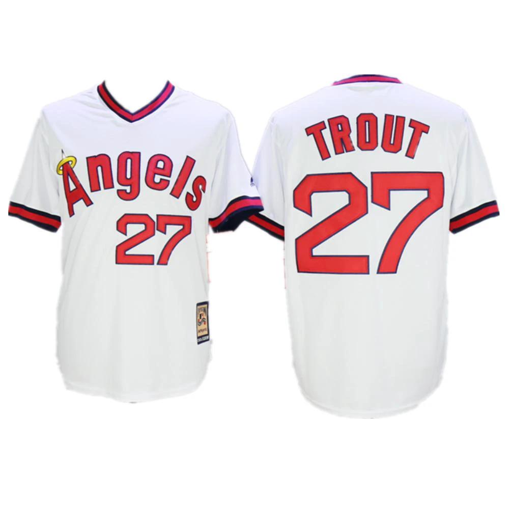 Los Angeles Angels Mike Trout White 1980 Throwback Pullover Jersey by My Store