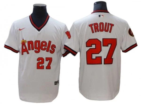Los Angeles Angels #27 Mike Trout White Cooperstown Collection Jersey by My Store