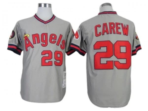 Los Angeles Angels #29 Rod Carew Gray 1985 Throwback Jersey by My Store