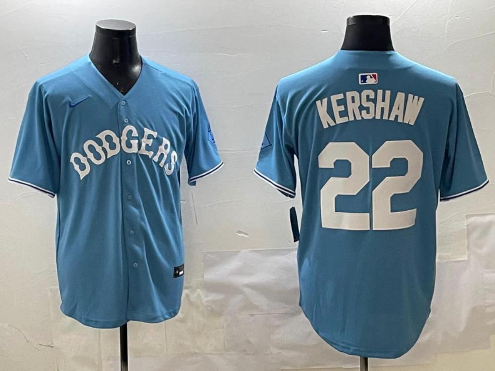 Los Angeles Dodgers Clayton Kershaw Light Blue Throwback Jersey by My Store