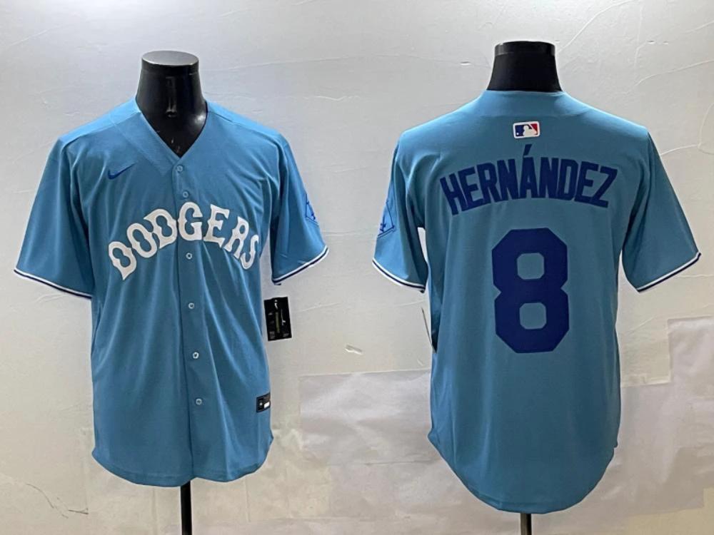 Los Angeles Dodgers Enrique Hernandez Light Blue Royal Throwback Jersey by My Store