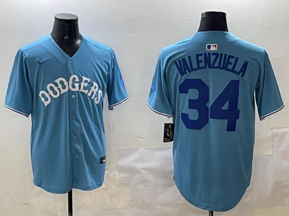 Los Angeles Dodgers Fernando Valenzuela Light Blue Royal Throwback Jersey by My Store