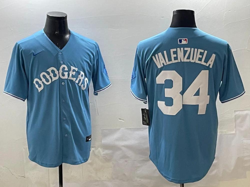 Los Angeles Dodgers Fernando Valenzuela Light Blue Throwback Jersey by My Store