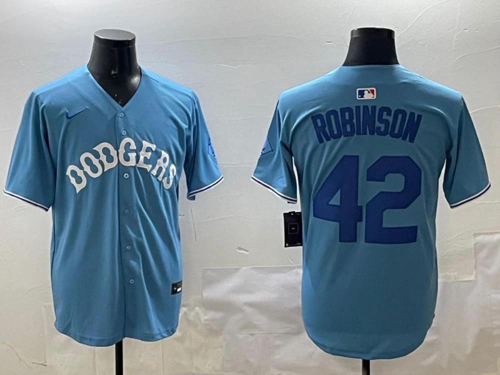 Los Angeles Dodgers Jackie Robinson Light Blue Royal Throwback Jersey by My Store