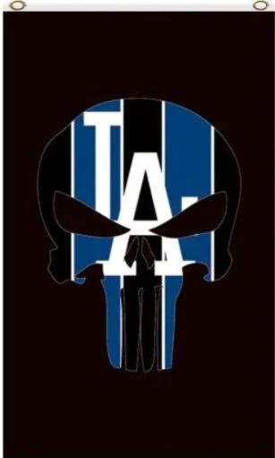 Los Angeles Dodgers Skull Vertical Flag 3X5Ft Banner USA Polyester with Brass Grommets by flagsjustdoit