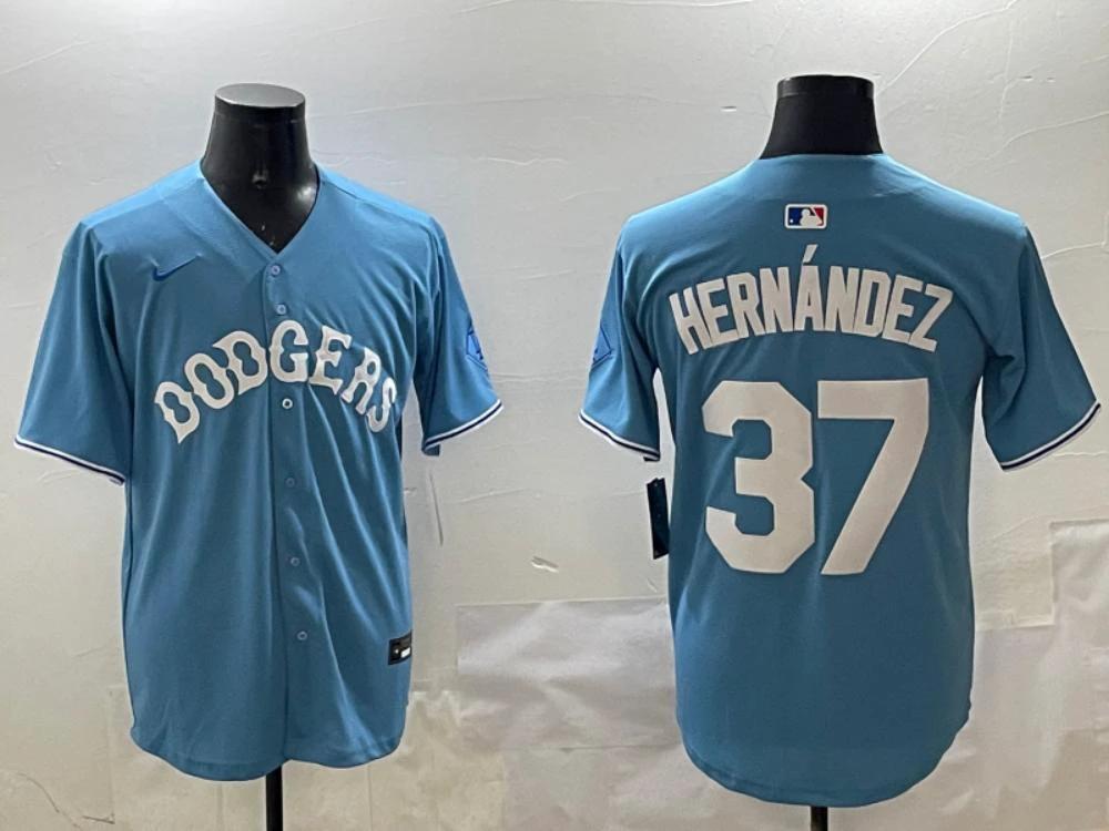 Los Angeles Dodgers Teoscar Hernandez Light Blue Throwback Jersey by My Store