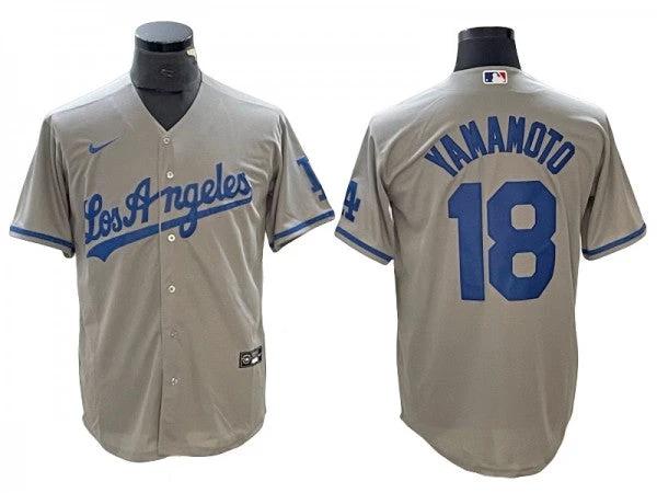 Los Angeles Dodgers #18 Yoshinobu Yamamoto Gray Cool Base Jersey by My Store