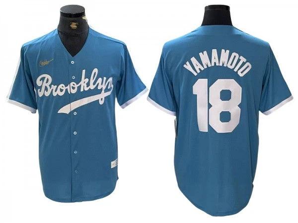 Los Angeles Dodgers #18 Yoshinobu Yamamoto Light Blue Alternate Cooperstown Collection Jersey by My Store