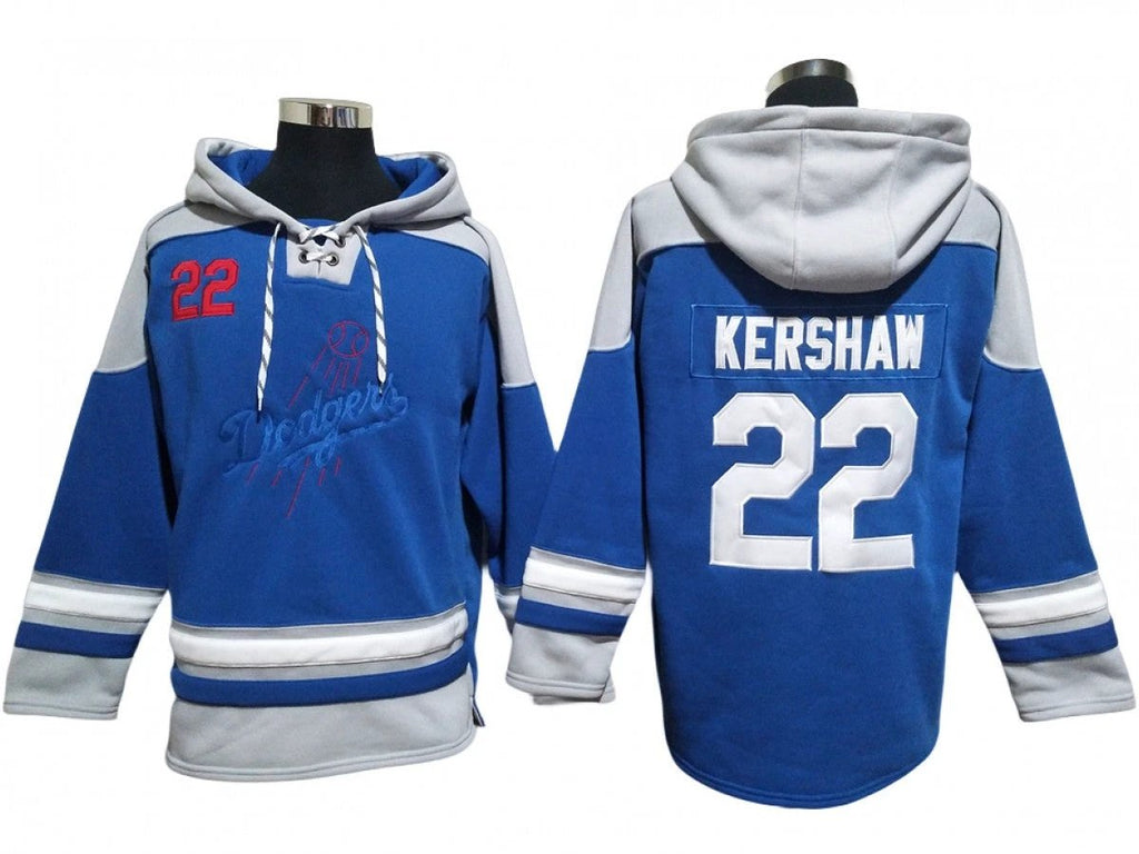 Los Angeles Dodgers #22 Clayton Kershaw Blue Pullover Hoodie by Hoodie Pullover
