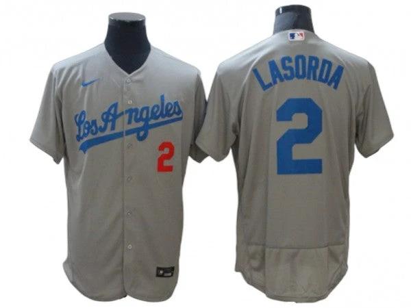 Los Angeles Dodgers #2 Tommy Lasorda Gray Road Flex Base Jersey by My Store