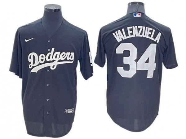 Los Angeles Dodgers #34 Fernando Valenzuela Black Cool Base Jersey by My Store