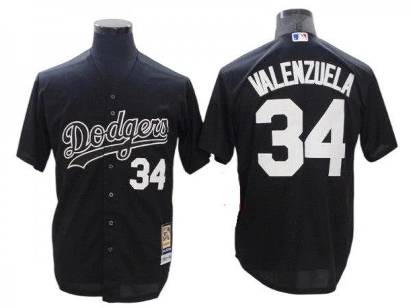 Los Angeles Dodgers #34 Fernando Valenzuela Black Cooperstown Collection Throwback Jersey by My Store