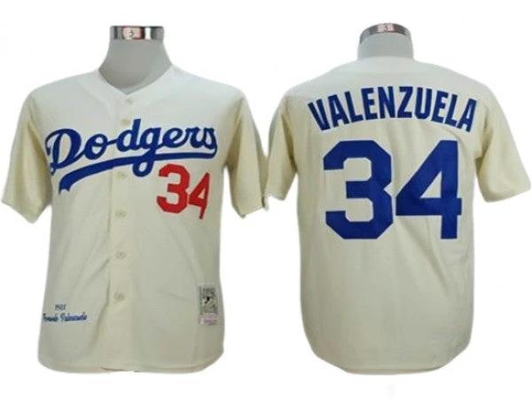 Los Angeles Dodgers #34 Fernando Valenzuela Cream 1981 Throwback Jersey by My Store