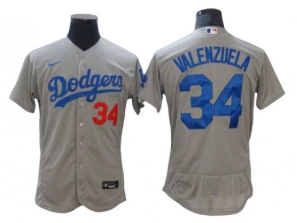 Los Angeles Dodgers #34 Fernando Valenzuela Gray Road Flex Base Jersey by My Store