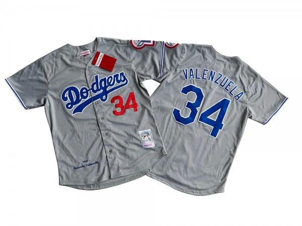 Los Angeles Dodgers #34 Fernando Valenzuela Gray Throwback Jersey by My Store