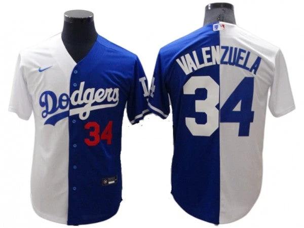 Los Angeles Dodgers #34 Fernando Valenzuela Royal White Split Jersey by My Store