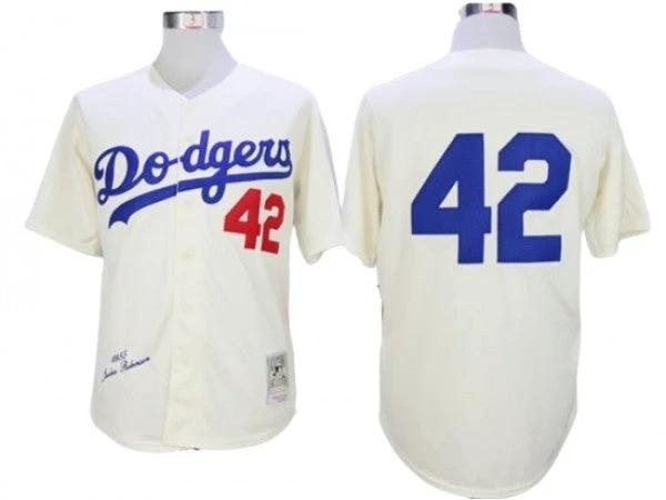 Los Angeles Dodgers #42 Jackie Robinson Cream 1955 Throwback Jersey by My Store