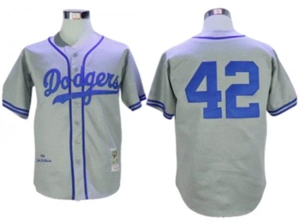 Los Angeles Dodgers #42 Jackie Robinson Gray 1955 Throwback Jersey by My Store