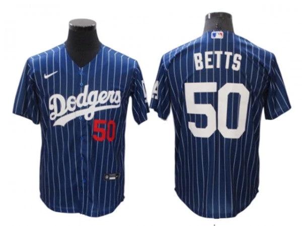 Los Angeles Dodgers #50 Mookie Betts Blue Pinstripe Cool Base Jersey by My Store