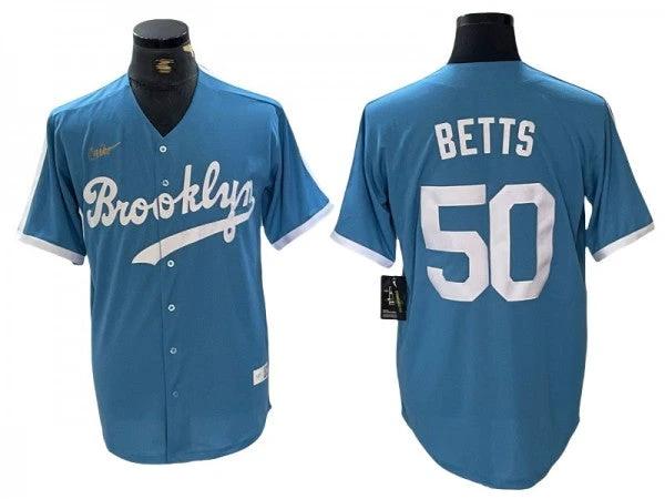 Los Angeles Dodgers #50 Mookie Betts Light Blue Cooperstown Collection Jersey by My Store