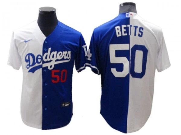 Los Angeles Dodgers #50 Mookie Betts Royal White Split Jersey by My Store