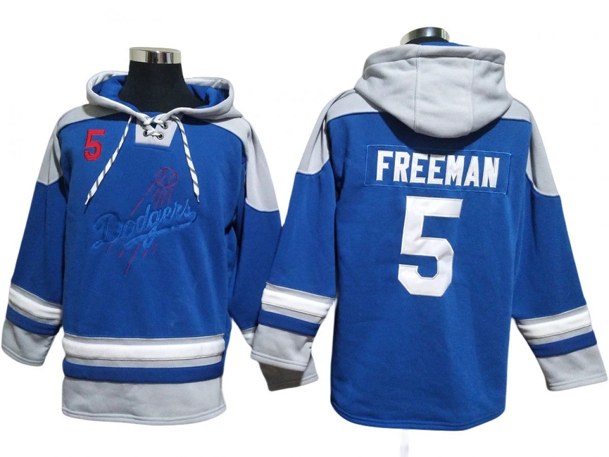 Los Angeles Dodgers #5 Freddie Freeman Blue Pullover Hoodie by Hoodie Pullover