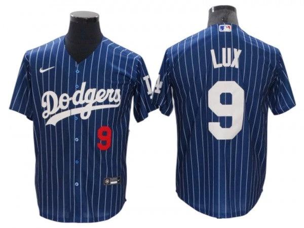 Los Angeles Dodgers #9 Gavin Lux Blue Pinstripe Cool Base Jersey by My Store