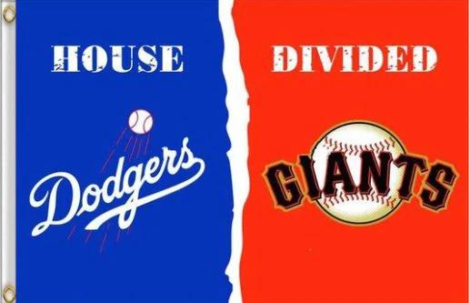 Los Angeles Dodgers vs San Francisco Giants house divided Flag 3X5 Ft Polyester Banner USA 90x150cm by flagsjustdoit